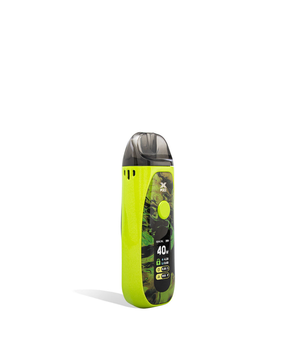 Yellow side view SMOK POZZ X 40w Pod System on white studio background