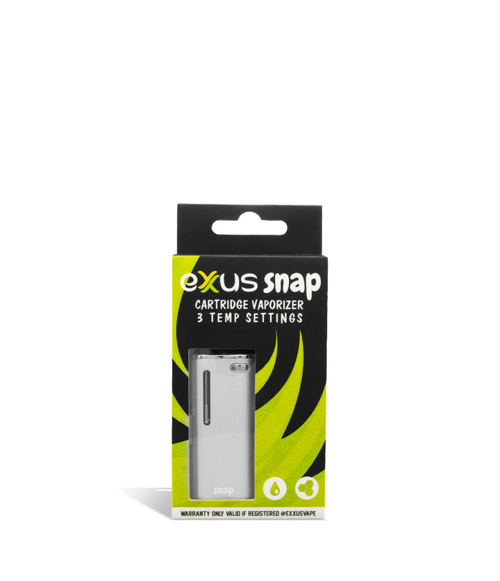 Silver packaging Exxus Vape Snap Cartridge Vaporizer on white background