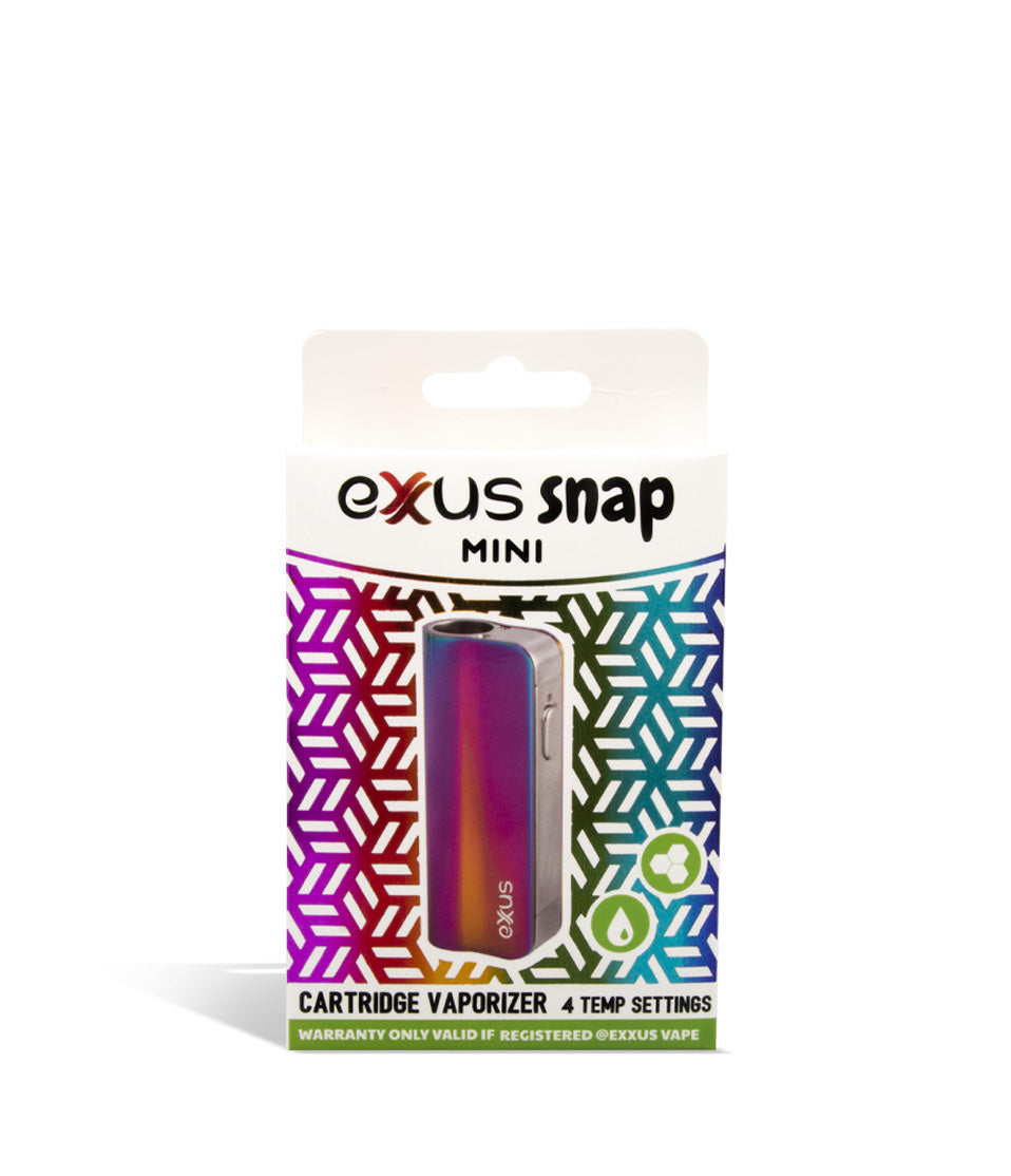 Full Color Tech packaging Exxus Vape Snap VV Mini Cartridge Vaporizer on white studio background