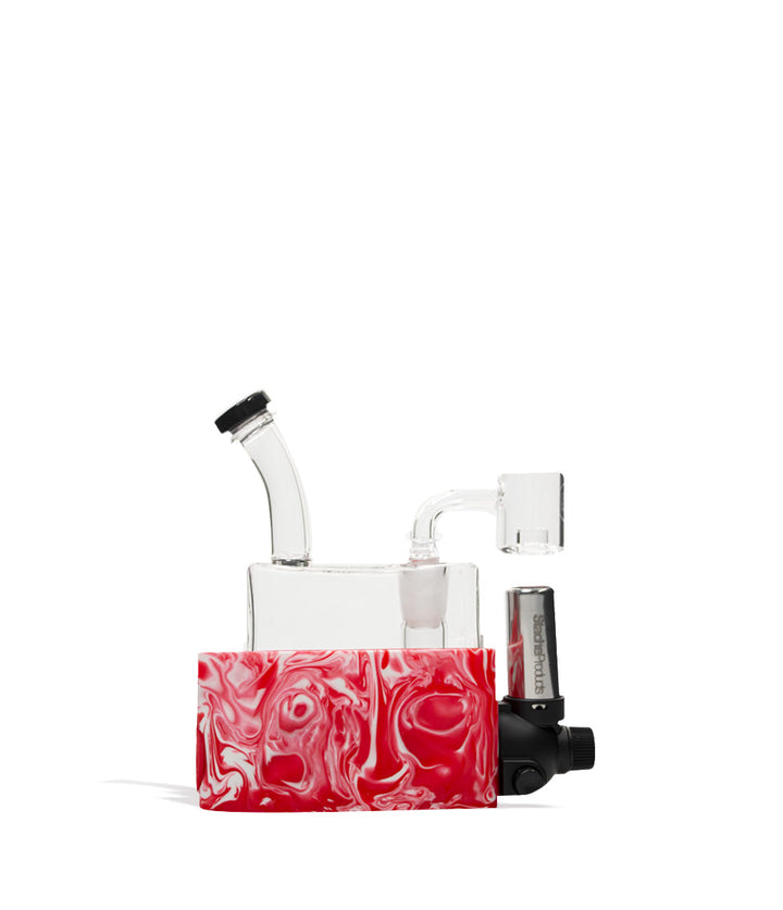 Red pink Stache Rio Portable Dab Rig on white studio background