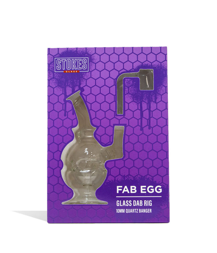 Stokes Fab Egg 5 inch Glass Dab Rig with 10mm Quartz Banger Packaging on white background
