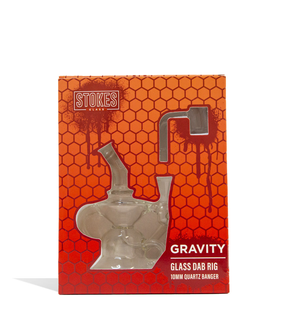 Stokes Gravity 5 inch Glass Dab Rig with 10mm Quartz Banger Packaging on white background