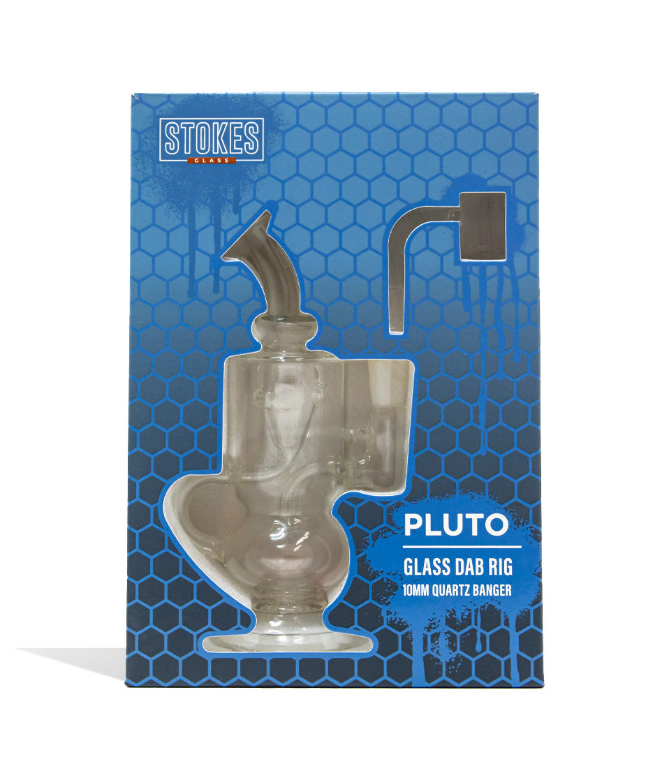 Stokes Pluto 6 inch Glass Dab Rig with 10mm Quartz Banger Packaging on white background
