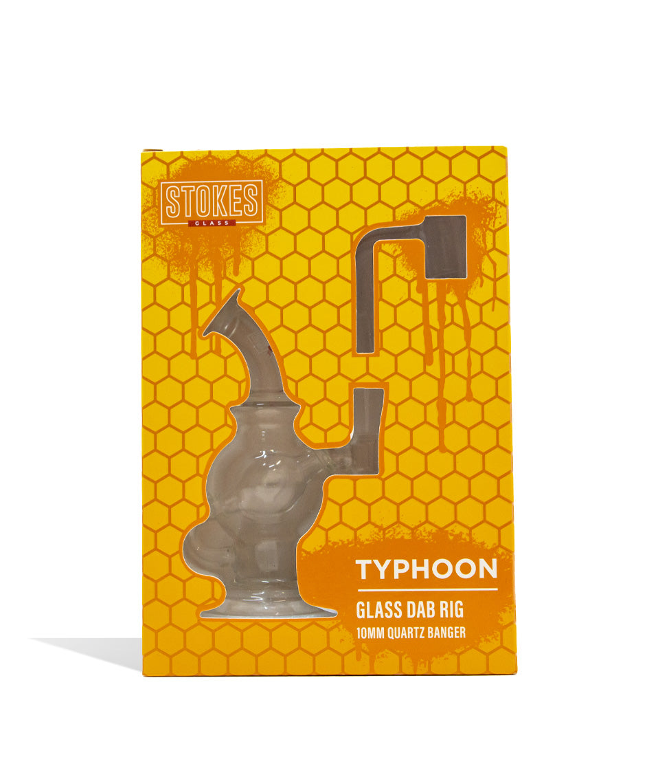 Stokes Typhoon 5 inch Glass Dab Rig with 10mm Quartz Banger Packaging on white background