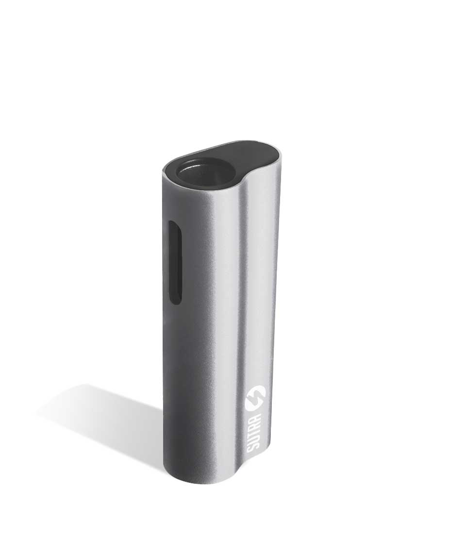 Silver above view Sutra Vape Auto Cartridge Vaporizer on white background