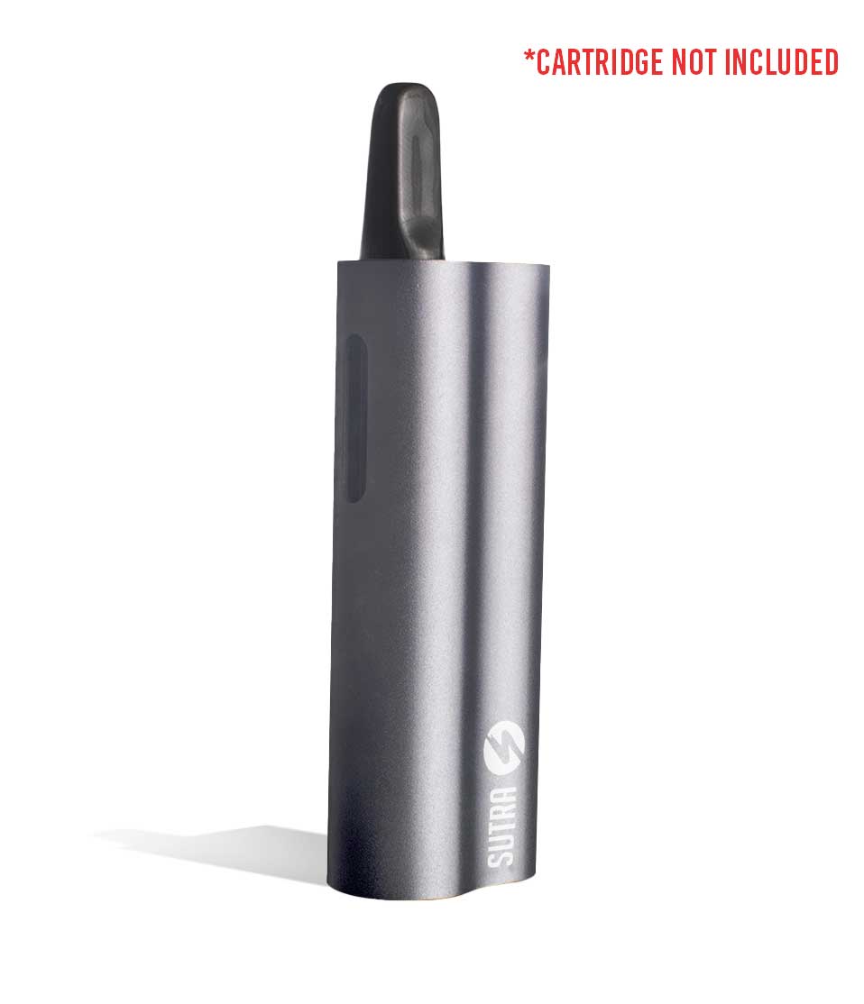 Gunmetal side view w/cartridge Sutra Vape Auto Cartridge Vaporizer on white background