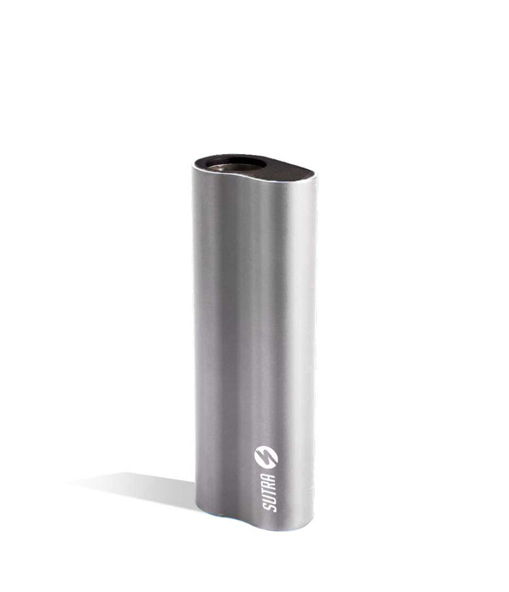 Silver front view Sutra Vape Auto Cartridge Vaporizer on white background