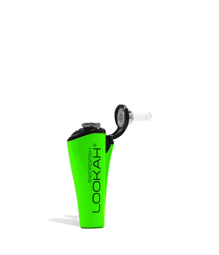 Neon Green open view Lookah Swordfish Portable Concentrate Vaporizer on white background