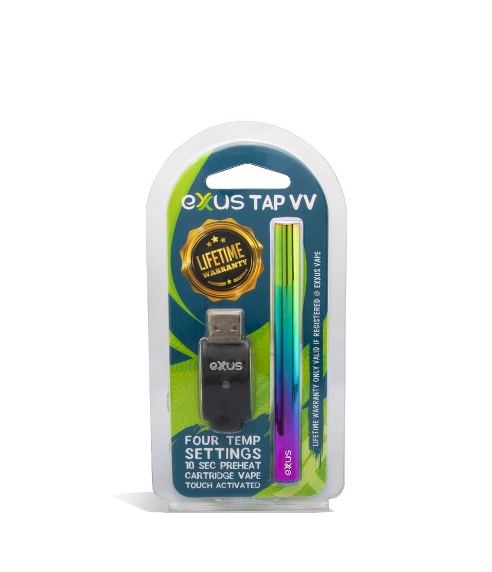 Full Color packaging Exxus Vape Tap VV Auto Draw Cartridge Vaporizer on white studio background
