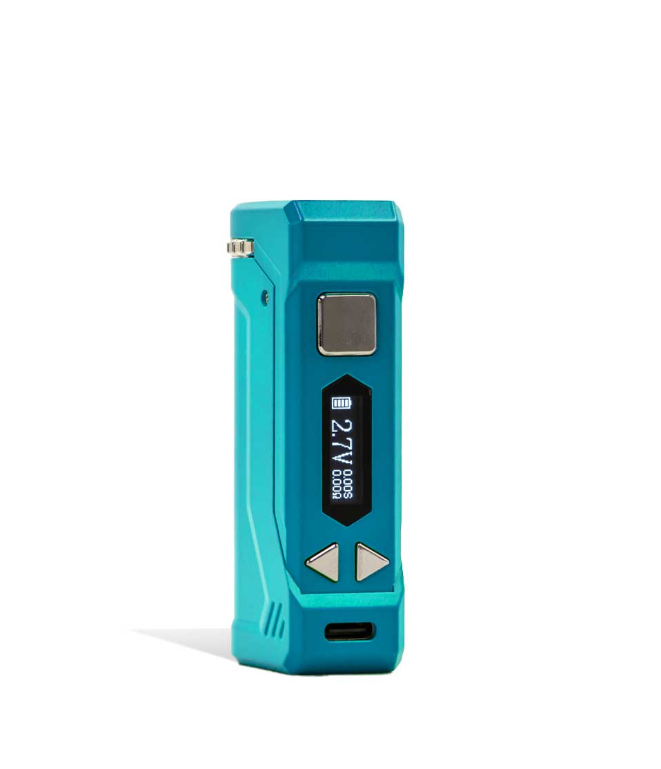 Teal side view Yocan UNI PRO 2 Adjustable Cartridge Vaporizer on white studio background