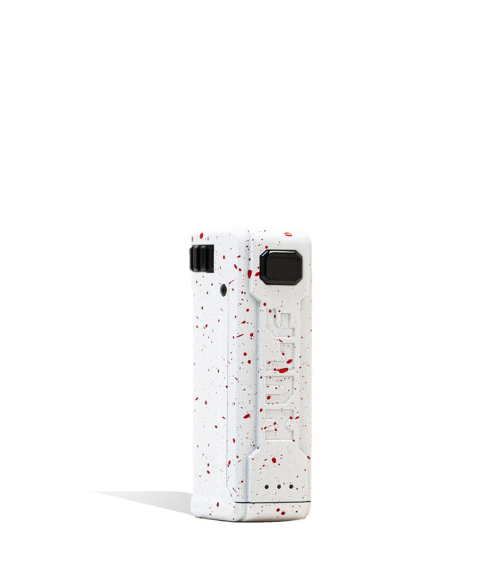 White Red Spatter Front View Wulf Mods UNI S Adjustable Cartridge Vaporizer on white background