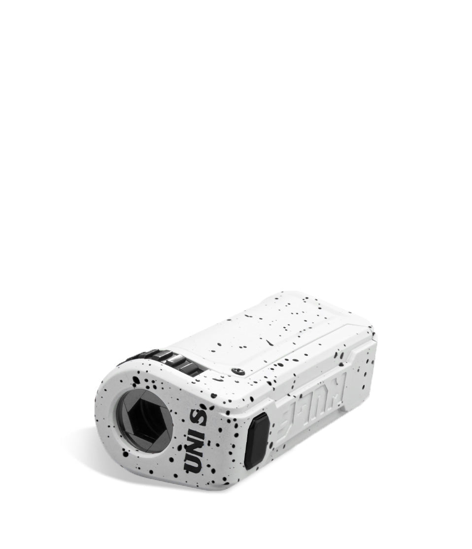 White black Spatter Top Wulf Mods UNI S Adjustable Cartridge Vaporizer on white background