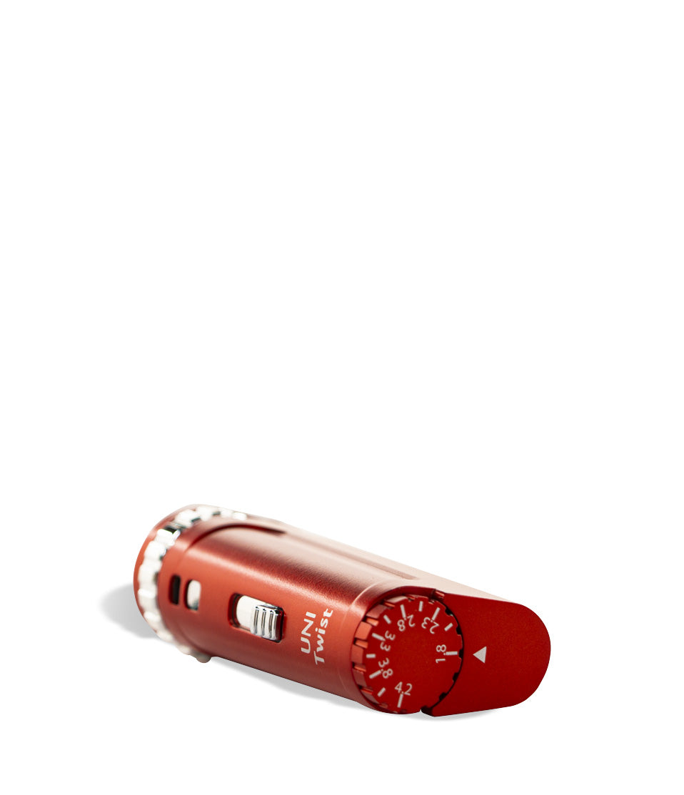 Red bottom view Yocan UNI Twist Adjustable Cartridge Vaporizer on white background