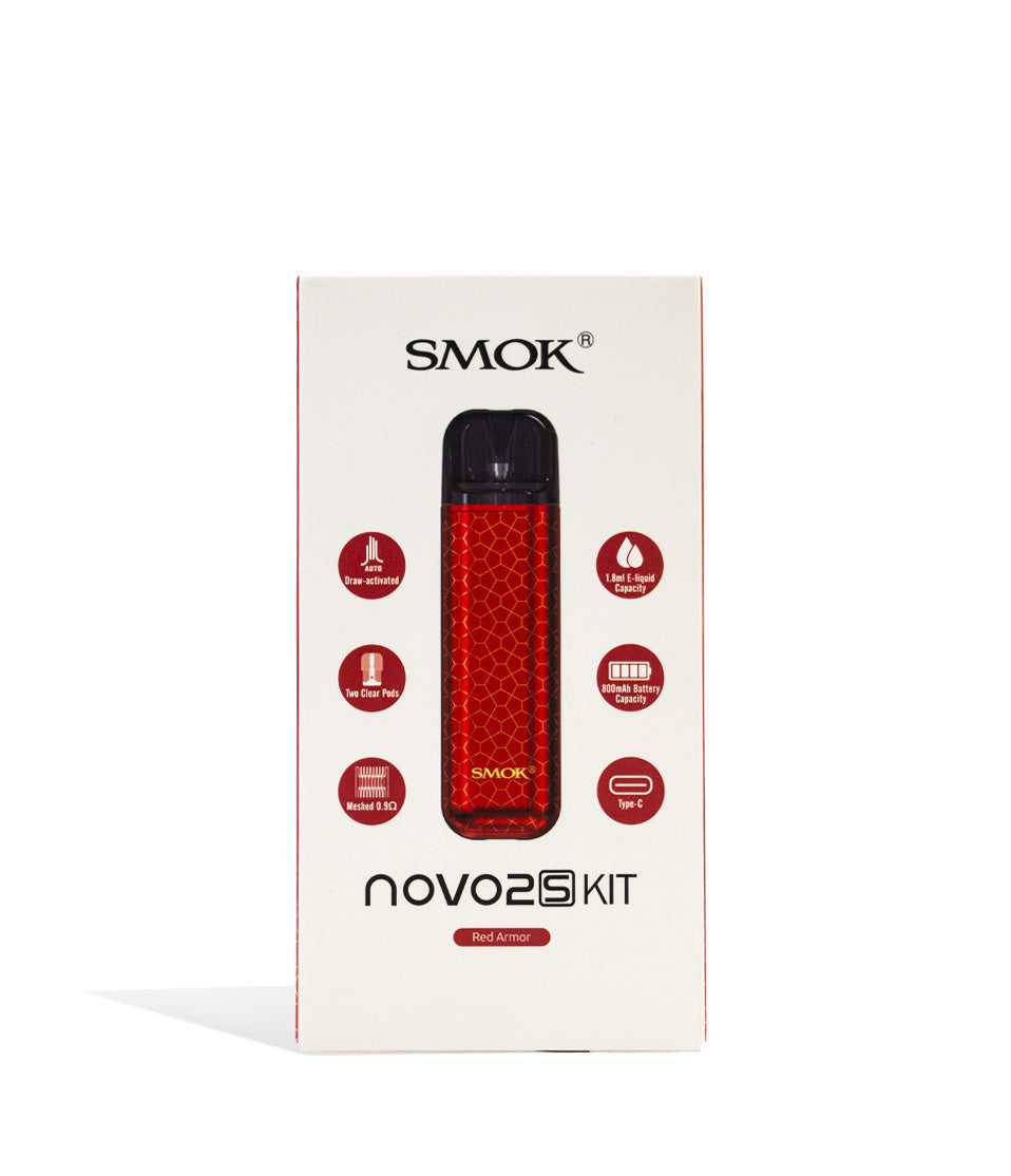 Red Armor Box SMOK NOVO 2 S Ultra Portable Pod Vaporizer on white studio background