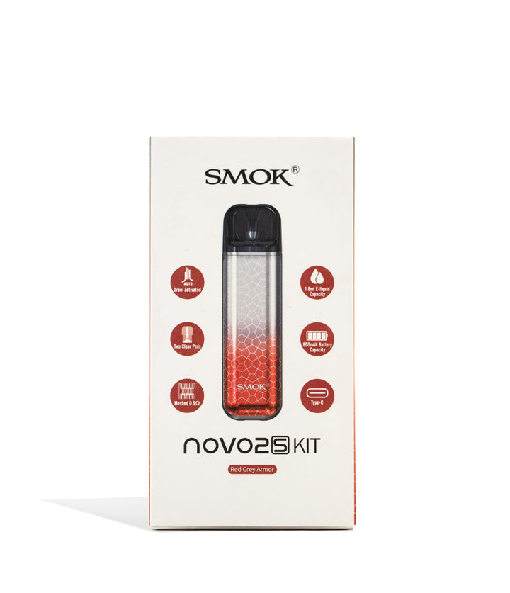 Red Grey Armor Box SMOK NOVO 2 S Ultra Portable Pod Vaporizer on white studio background