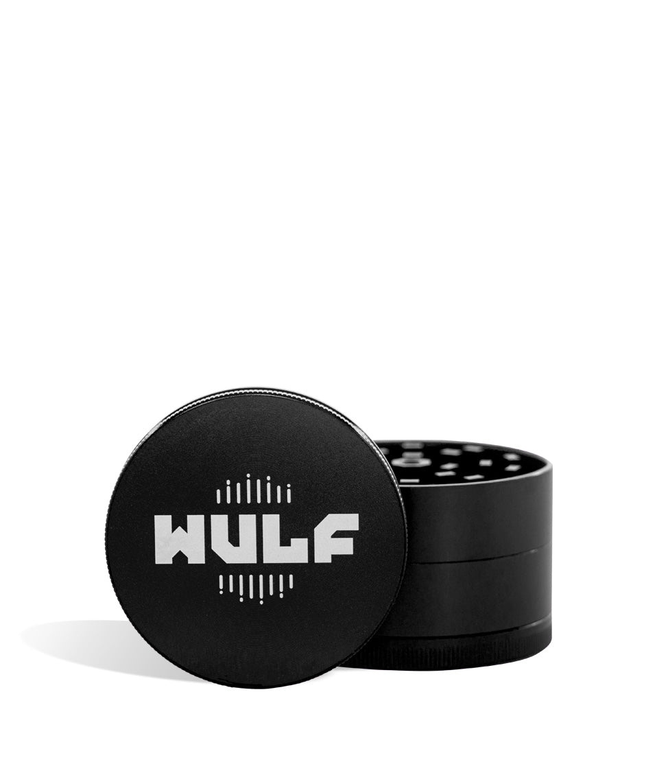 Titianium lid front view Wulf Mods 65mm 4pc Grinder on white studio background