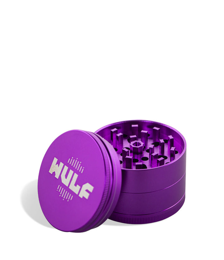 Purple above view Wulf Mods 65mm 4pc Grinder on white studio background