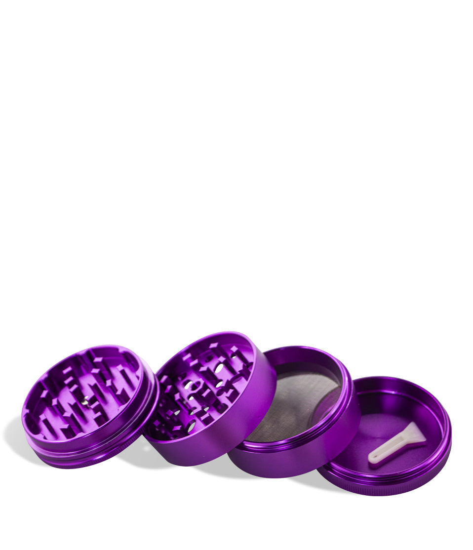 Purple open Wulf Mods 65mm 4pc Grinder on white studio background