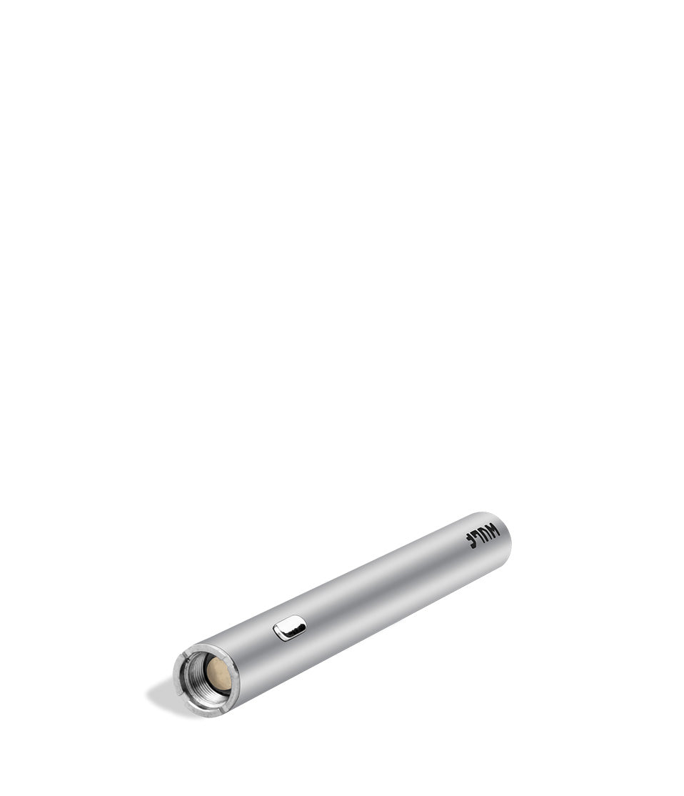 Silver top view Wulf Mods SLK Vape Pen on white studio background