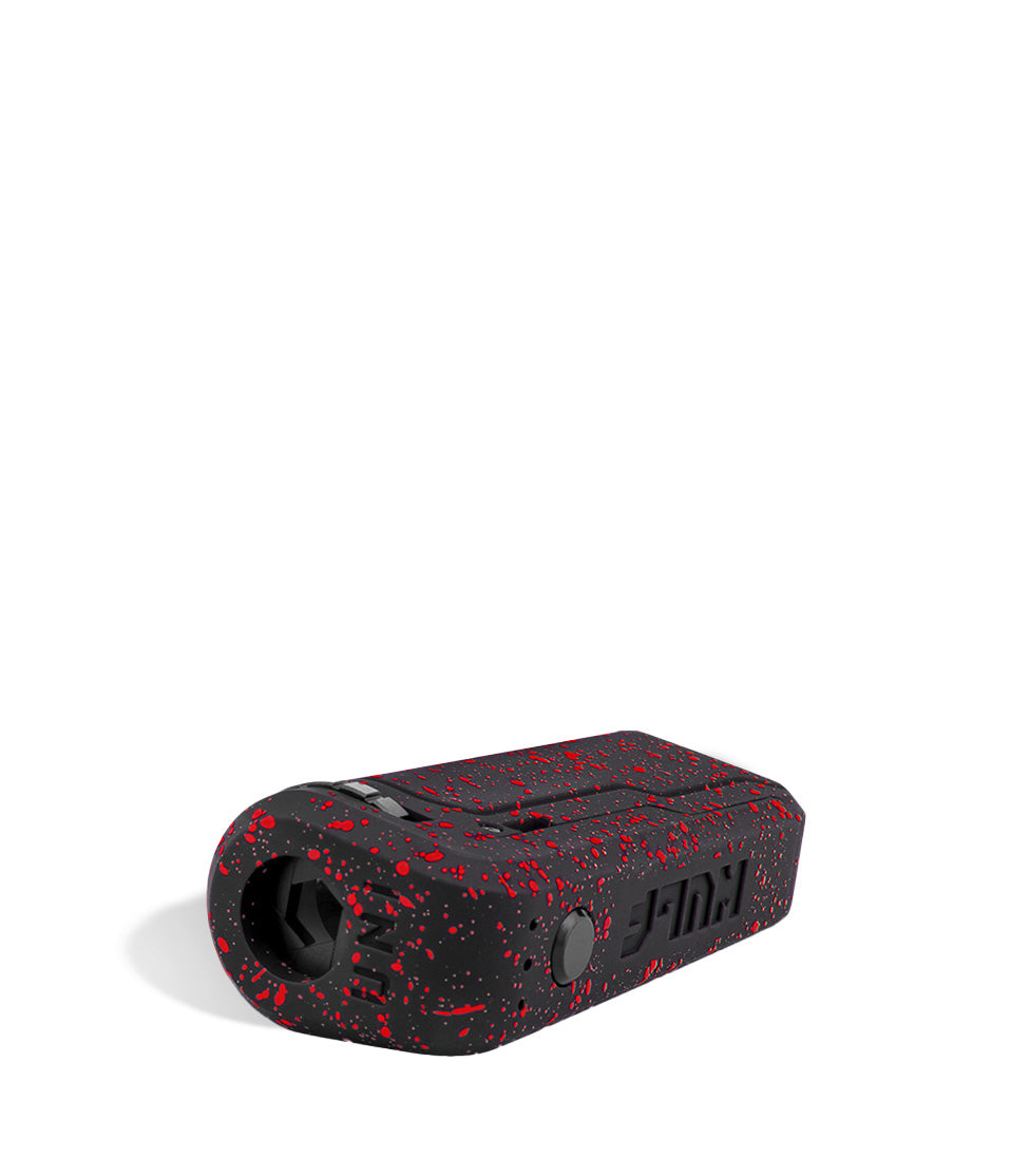 Black Red Spatter down view Wulf Mods UNI Adjustable Cartridge Vaporizer on white studio background