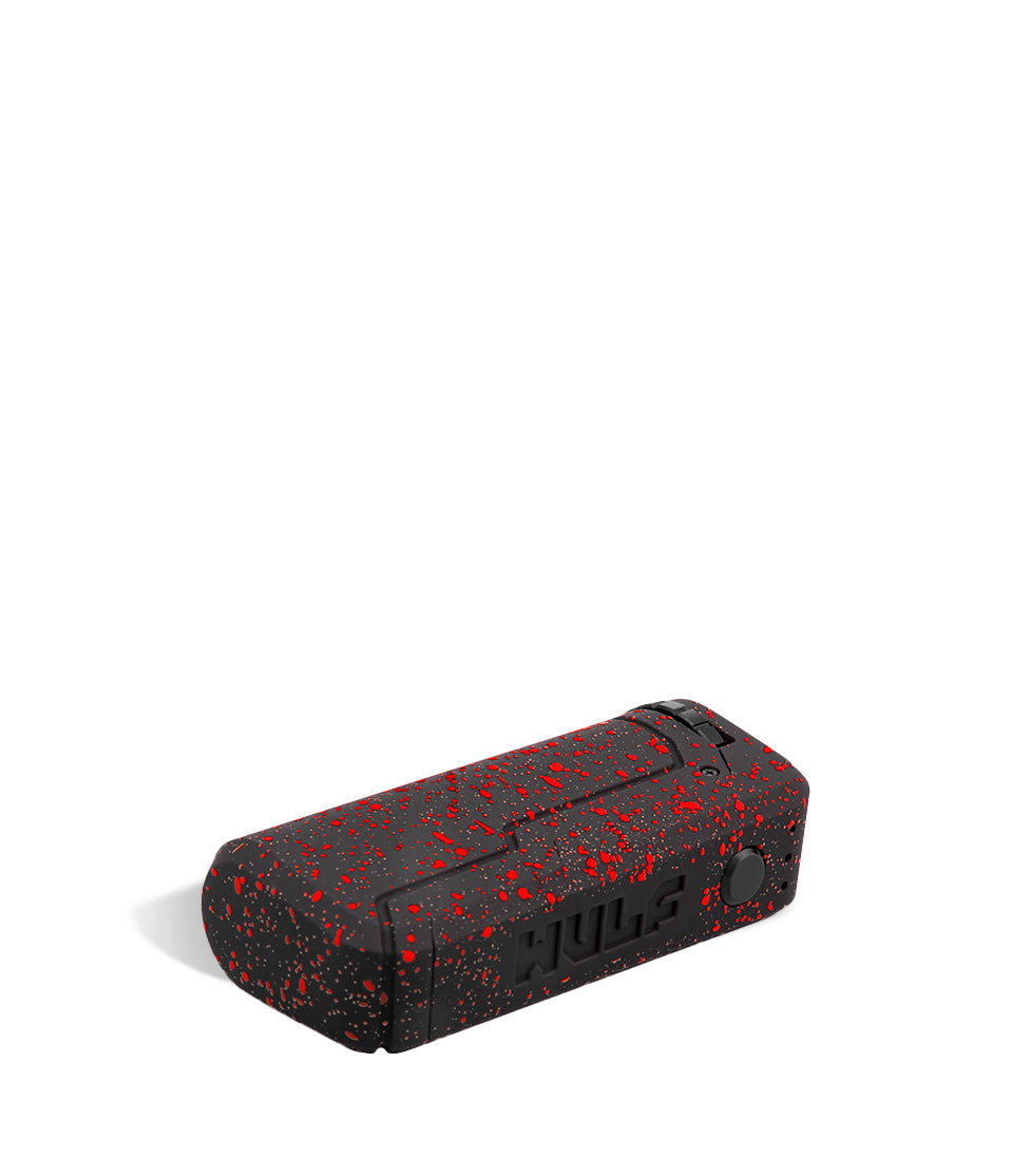 Black Red Spatter bottom view Wulf Mods UNI Adjustable Cartridge Vaporizer on white studio background