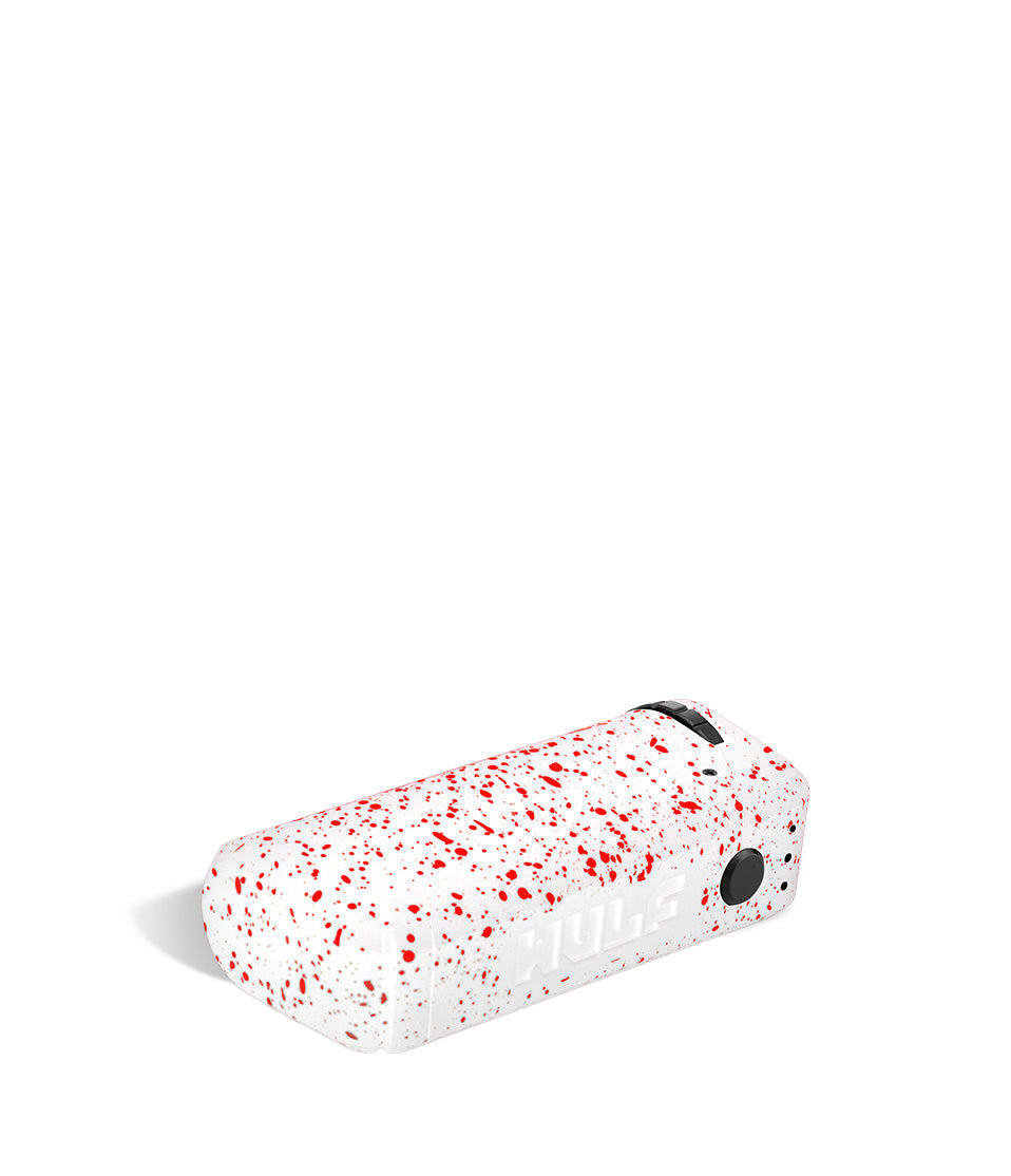 White Red Spatter bottom view Wulf Mods UNI Adjustable Cartridge Vaporizer on white studio background