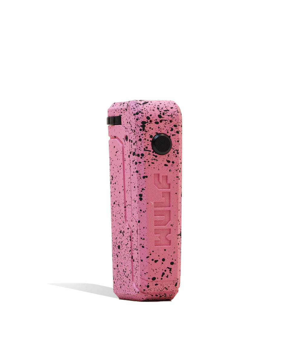 Pink Black Spatter Right side view Wulf Mods UNI Adjustable Cartridge Vaporizer on white studio background