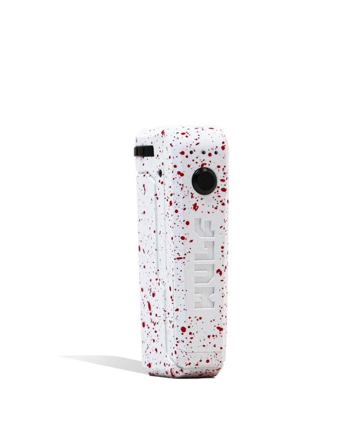 White Red Spatter Right side view Wulf Mods UNI Adjustable Cartridge Vaporizer on white studio background