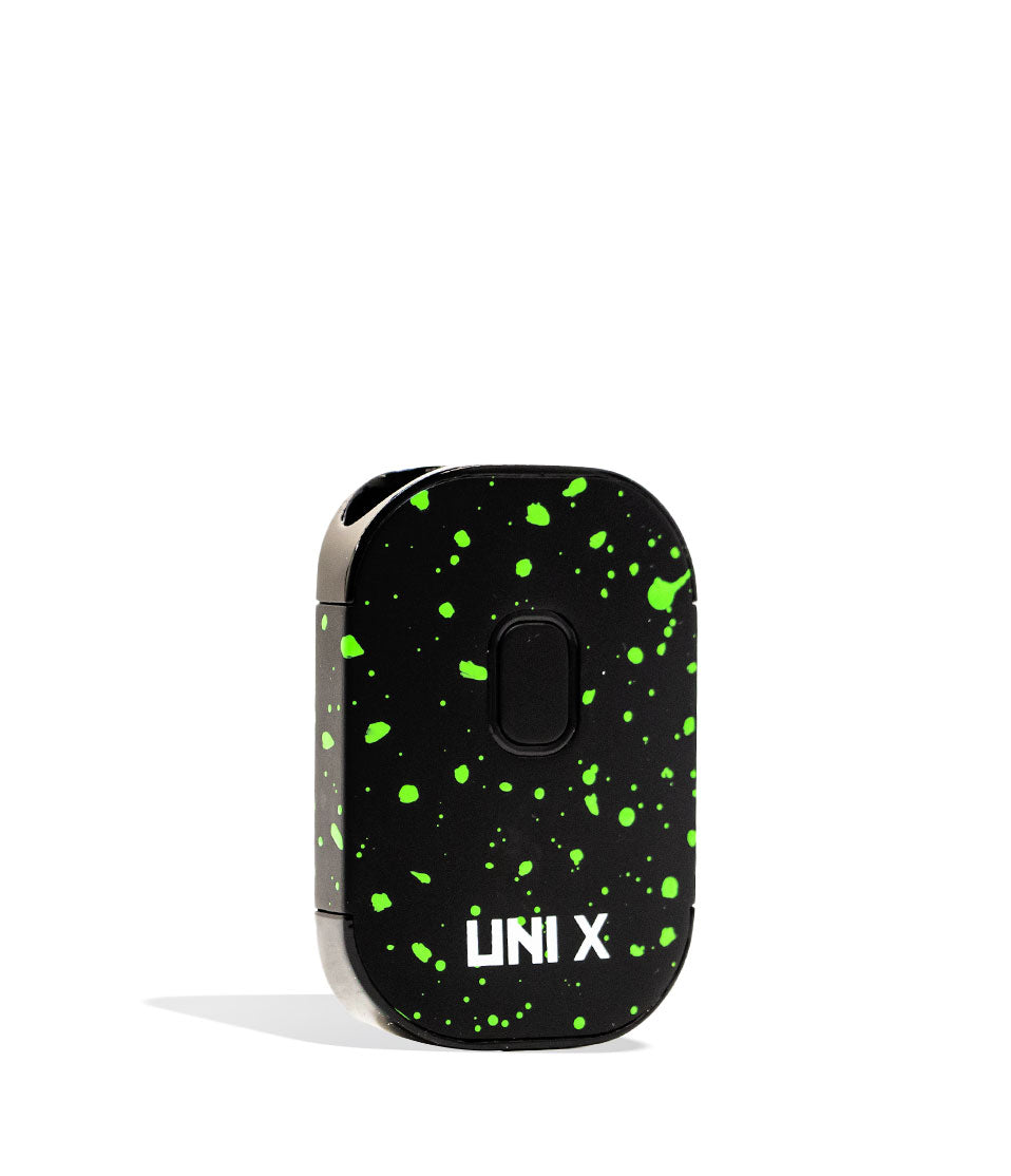 Black Green Spatter Wulf Mods UNI X Cartridge Vaporizer side view on white background