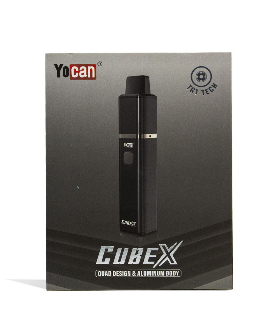 Black Yocan CubeX Concentrate Vaporizer Packaging  Front View on White Background
