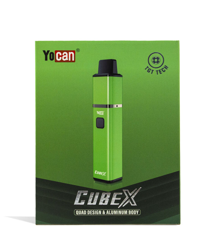 Green Yocan CubeX Concentrate Vaporizer Packaging Front View on White Background