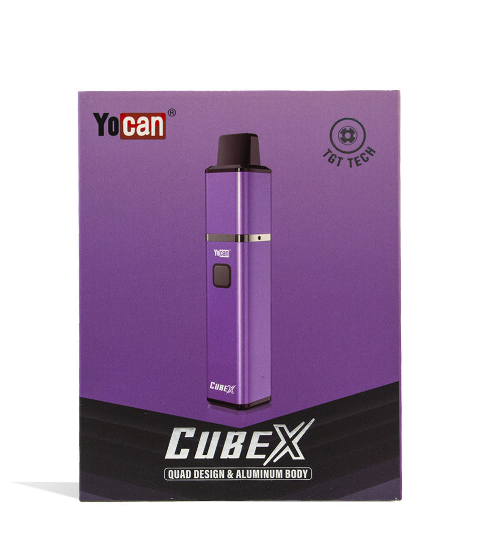 Violet Yocan CubeX Concentrate Vaporizer Packaging Front View on White Background