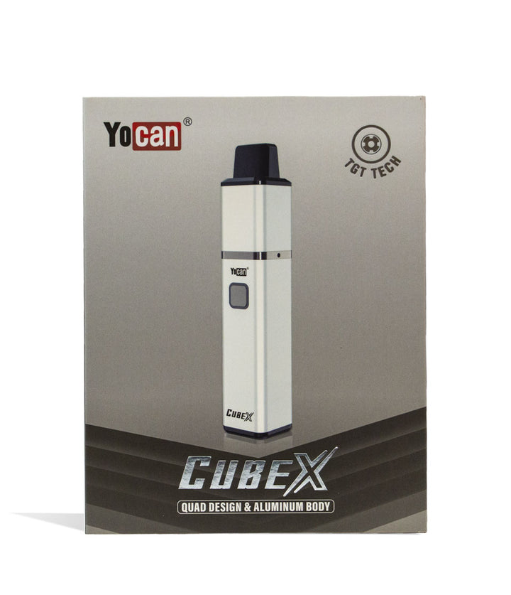 White Yocan CubeX Concentrate Vaporizer Packaging Front View on White Background