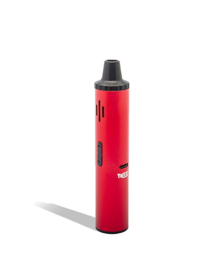 Red above view Yocan Hit Dry Herb Vaporizer on white background