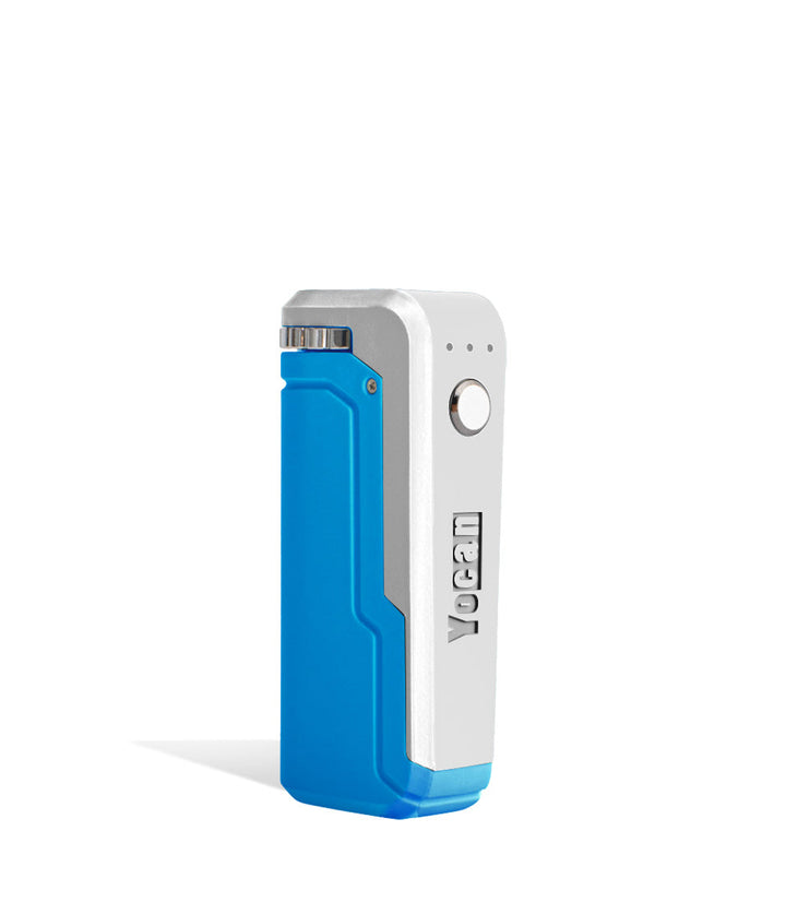 Blue Silver side view Yocan UNI Adjustable Cartridge Vaporizer on white studio background