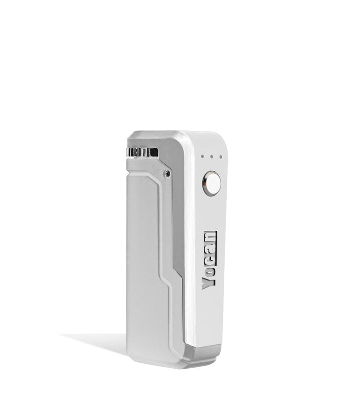 Silver side view Yocan UNI Adjustable Cartridge Vaporizer on white studio background