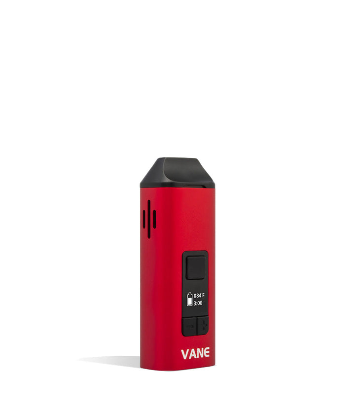 Red side view Yocan Vane Dry Herb Vaporizer on white studio background