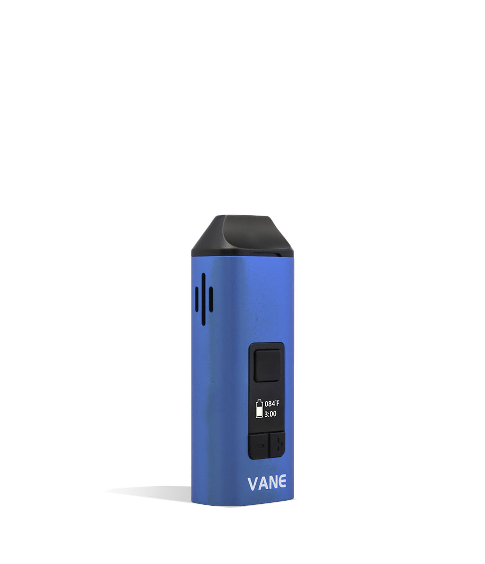 Sky Blue side view Yocan Vane Dry Herb Vaporizer on white studio background