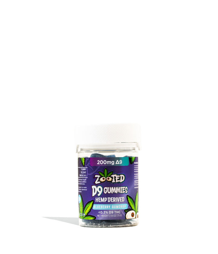 Blueberry gumdrop Zooted 200mg D9 Gummies on white background