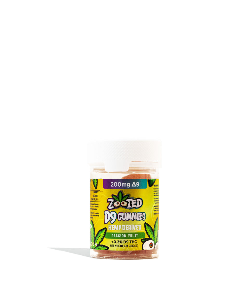 Passion Fruit Zooted 200mg D9 Gummies on white background