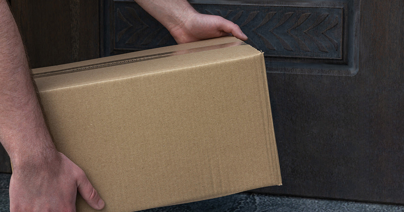 Man carrying package to front door