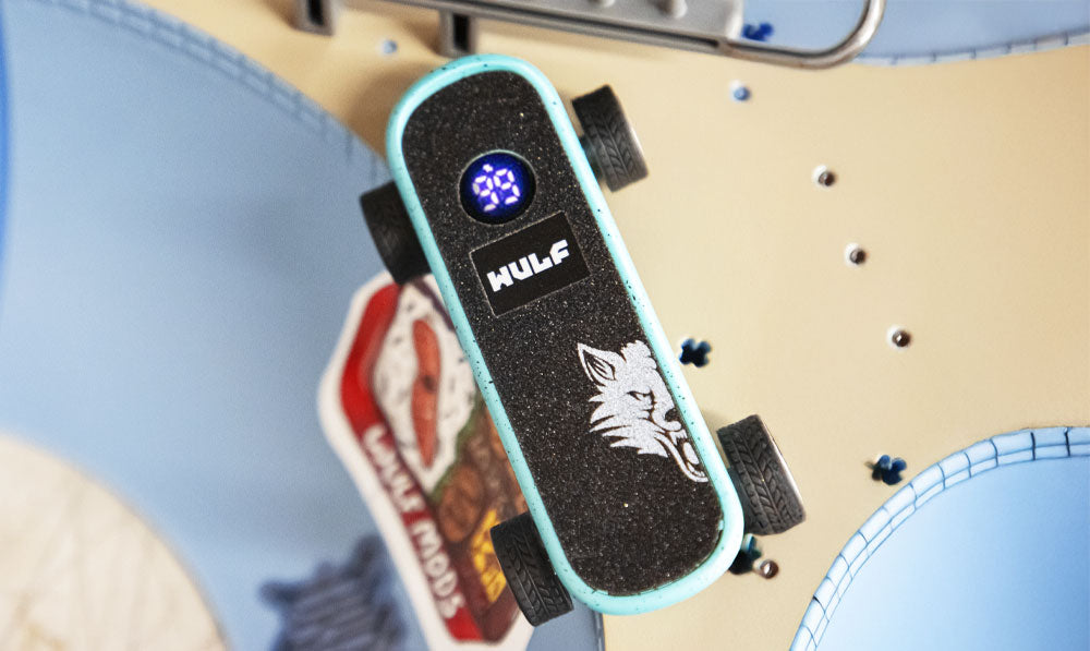 Closeup of Wulf Deck on top of mini skatepark