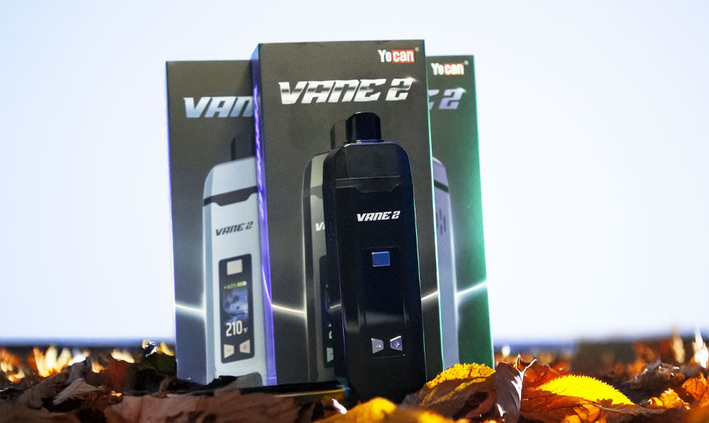 Yocan Vane 2 resting in pile of leaves
