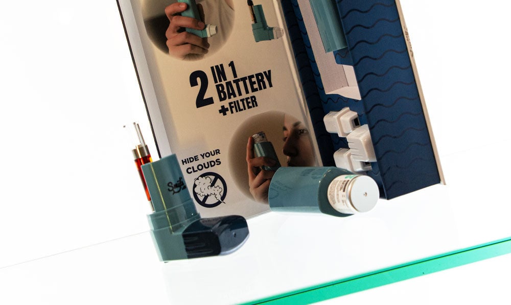 Smyle Inhaler on white display surface