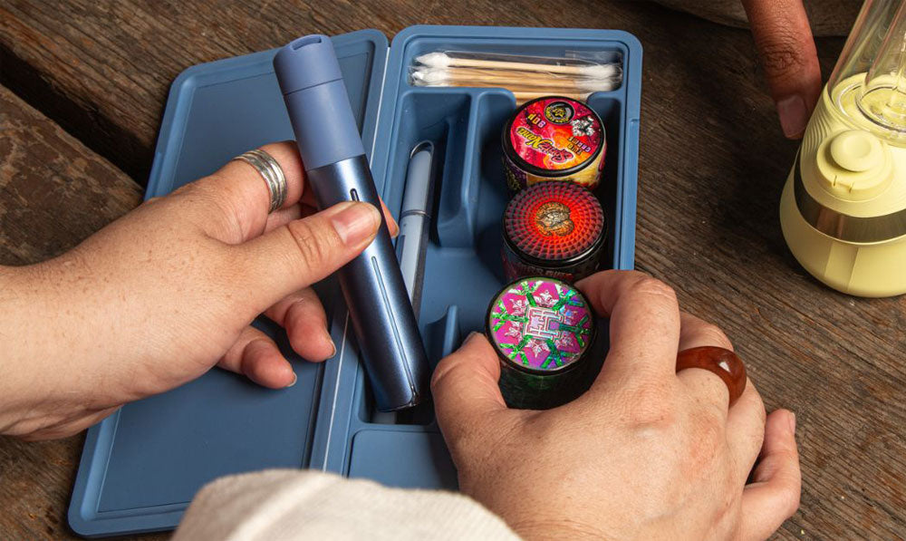 Puffco Pivot travel case on wooden table