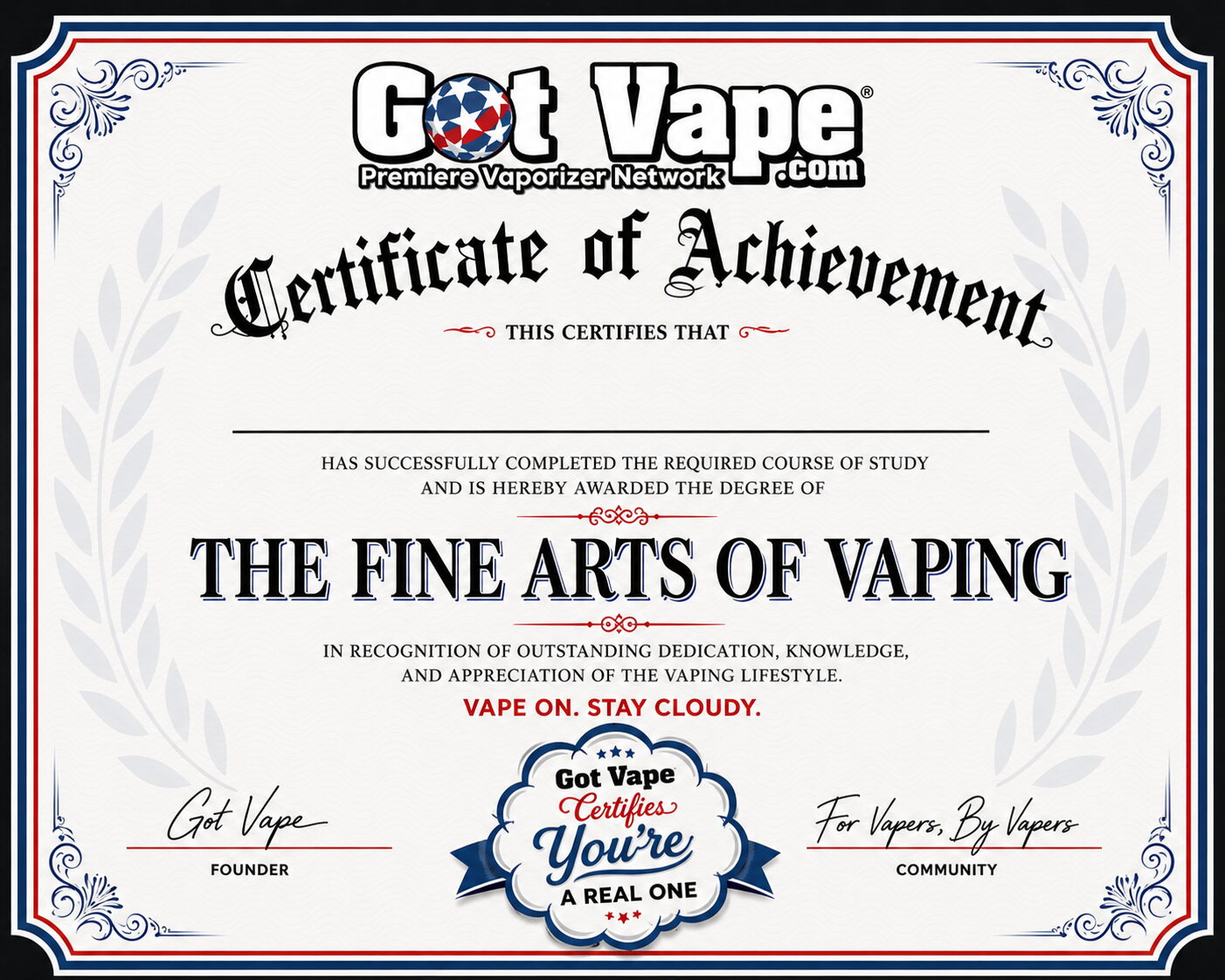 Certificate of Achievement for Vaping