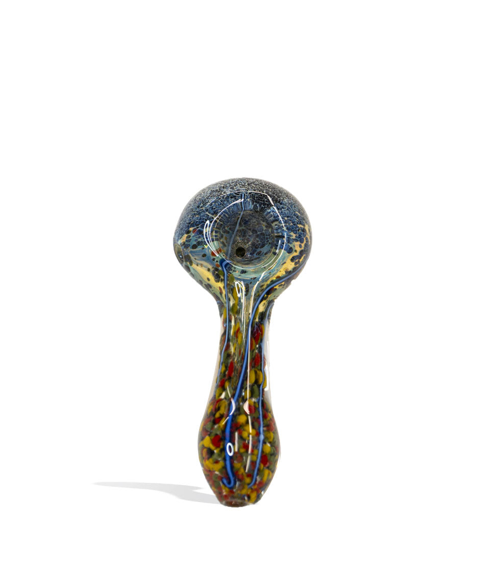4 inch glass hand pipe with a multicoloured swirl pattern