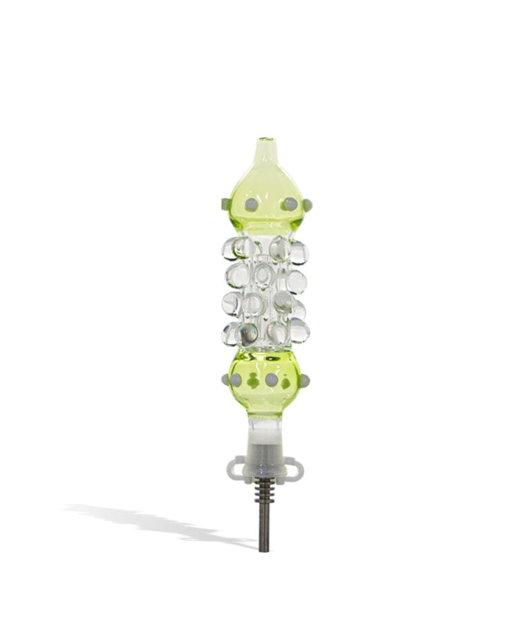 Green 10mm Nectar Collector Set with Quartz Tip and Dab Jar on white studio background