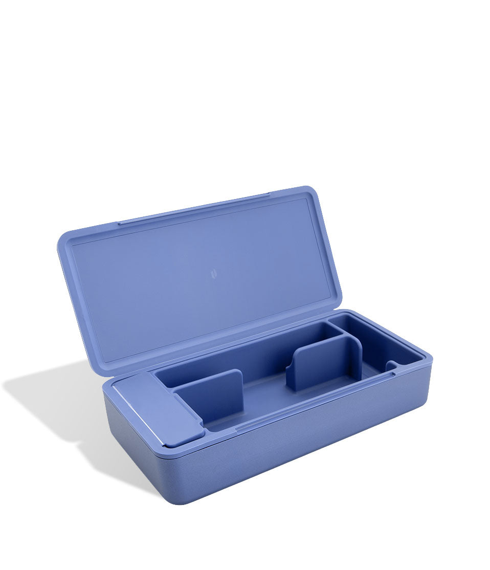 Puffco Pivot travel case in sapphire, open showing the moulded compartments