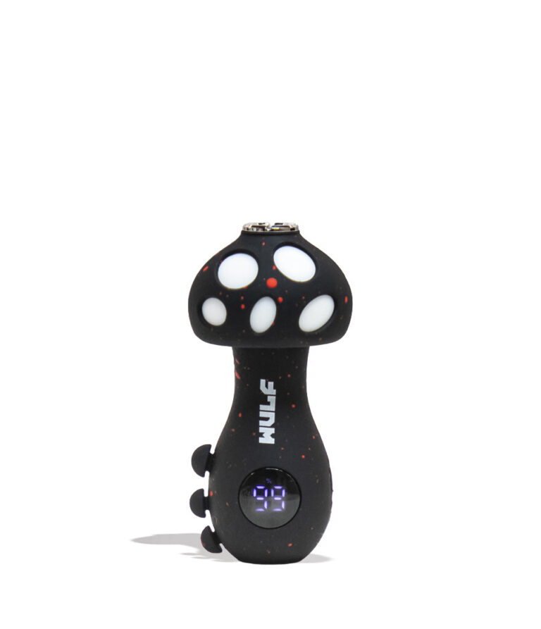 Black Red Spatter Wulf Mods TRYP Mushroom Shaped Variable Voltage Battery Front View on White Background
